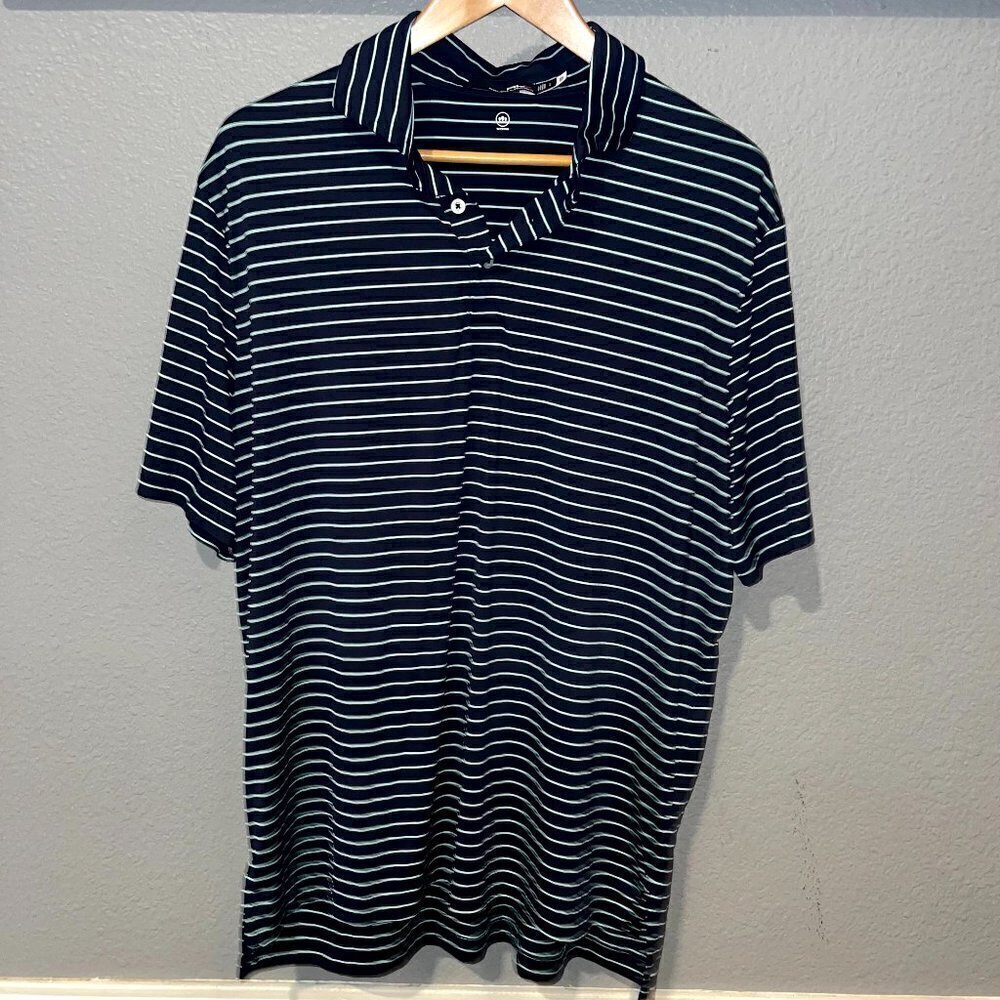 RLX RALPH LAUREN GOLF Polo Shirt Navy & Turquoise Striped - NWOT - Size Large